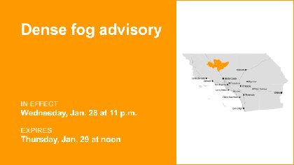 Dense fog advisory in place for 5 Freeway through Grapevine until Thursday midday – limited visibility