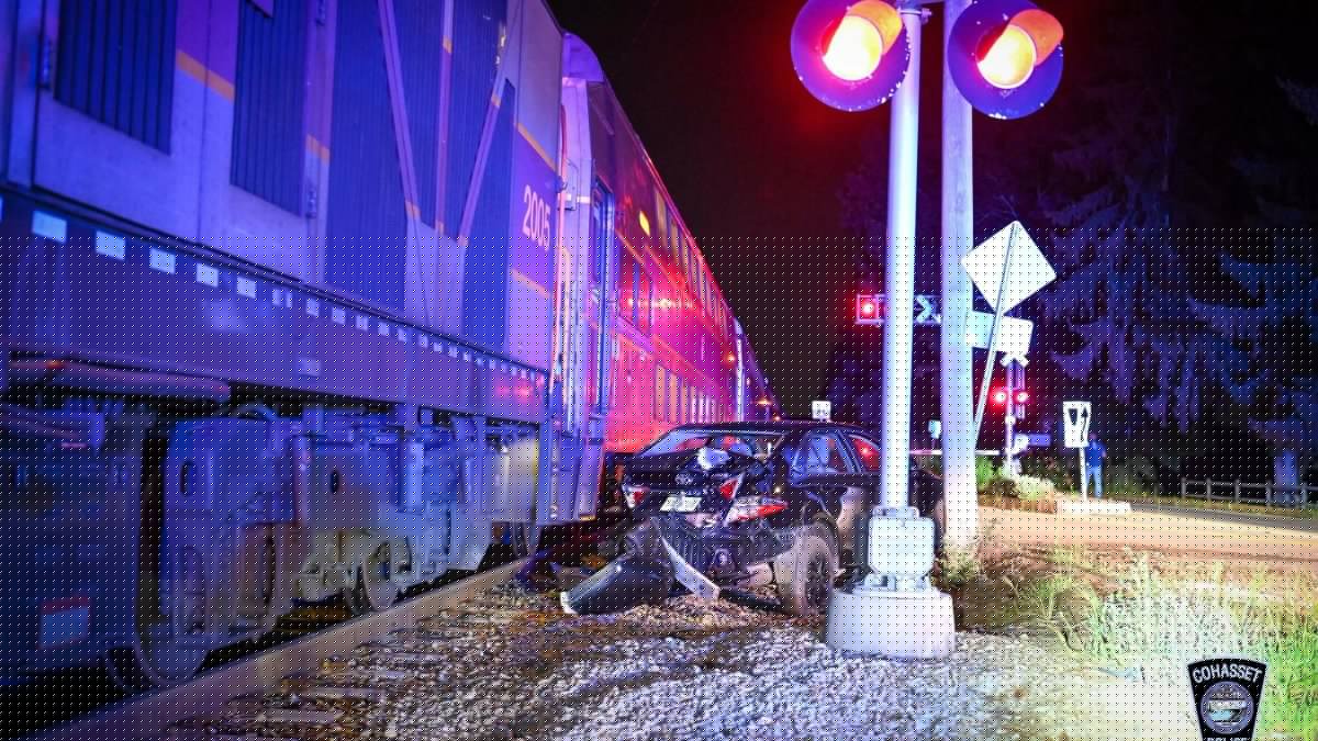 Driver escapes car just before train crashes into it in Cohasset