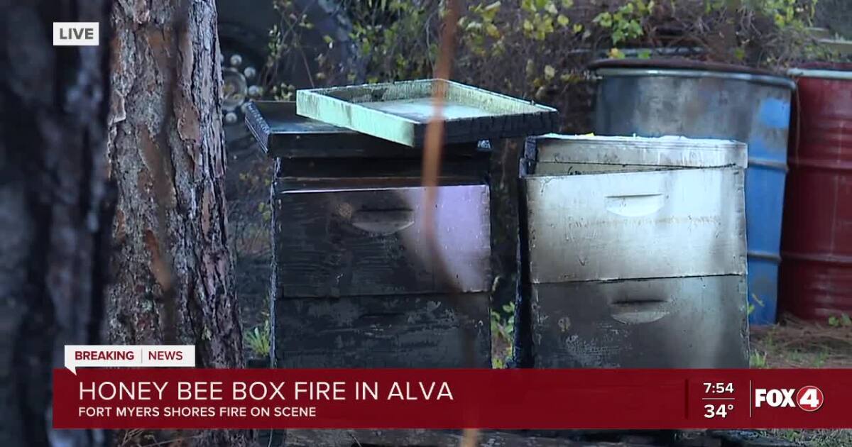 Honey bee boxes burn in Thursday morning Alva fire