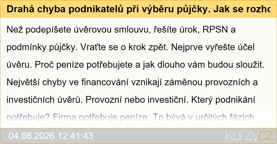 Drahá chyba podnikatelů při výběru půjčky. Jak se rozhodnout mezi provozním a investičním úvěrem