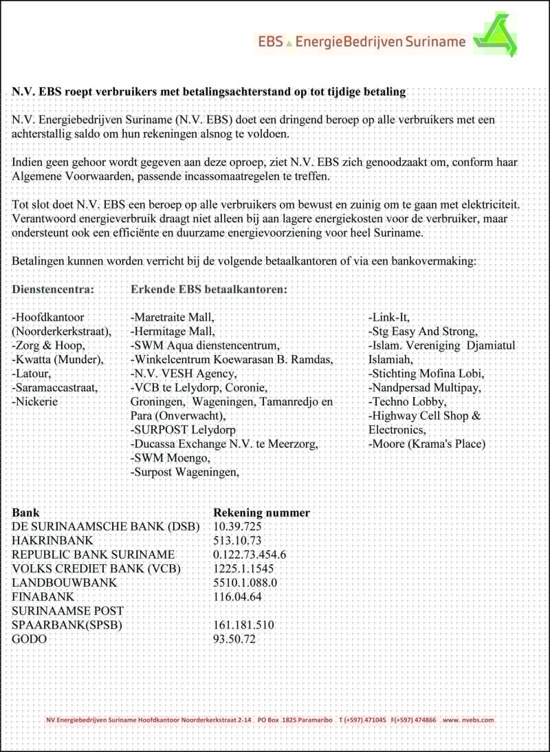 Bekendmaking verbruikers met betalingsachterstand EBS