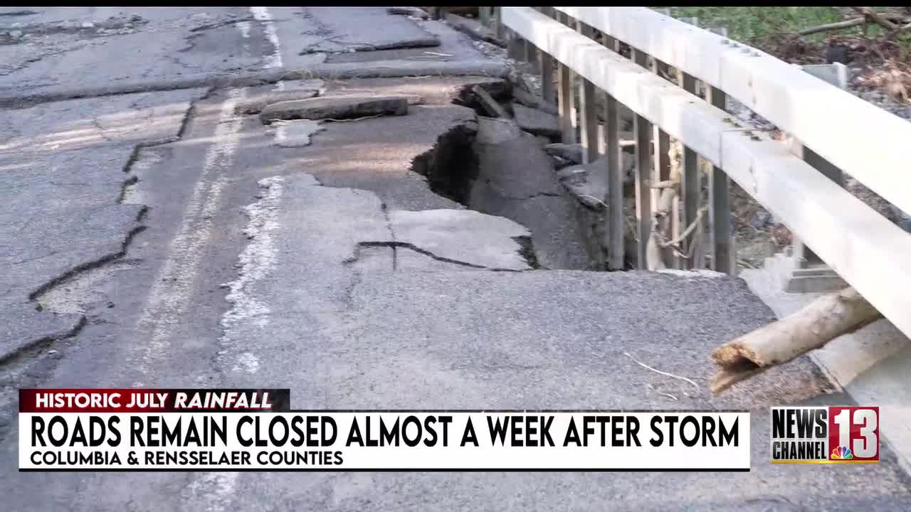 Roads in Columbia and Rensselaer Counties remain closed for repairs six days after last week’s storm