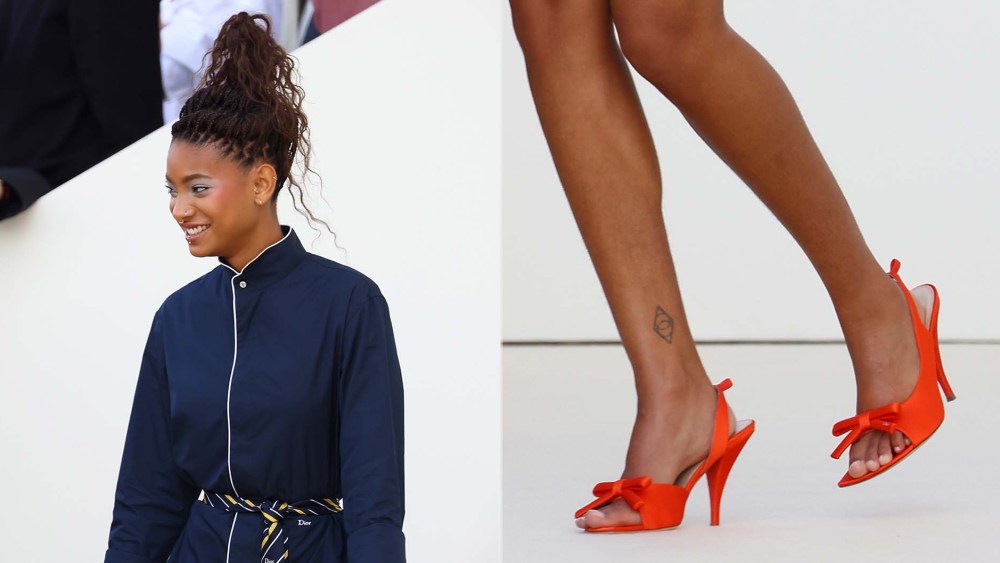 Willow Smith Strikes a Graphic Note in Orange Satin Slingbacks at the Dior Spring 2026 Show in Paris