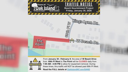 Town of Oak Island announces road closure for beach nourishment demobilization