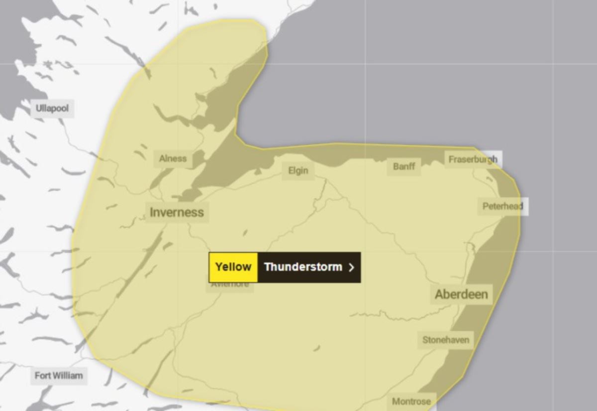 Thunderstorms weather warning extended across all of Moray