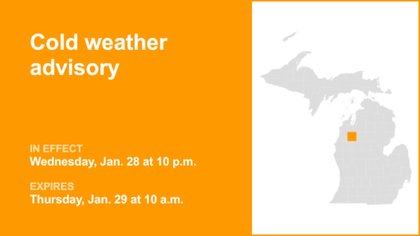 Cold weather advisory in place for Wexford County until Thursday morning – extremely cold wind chills