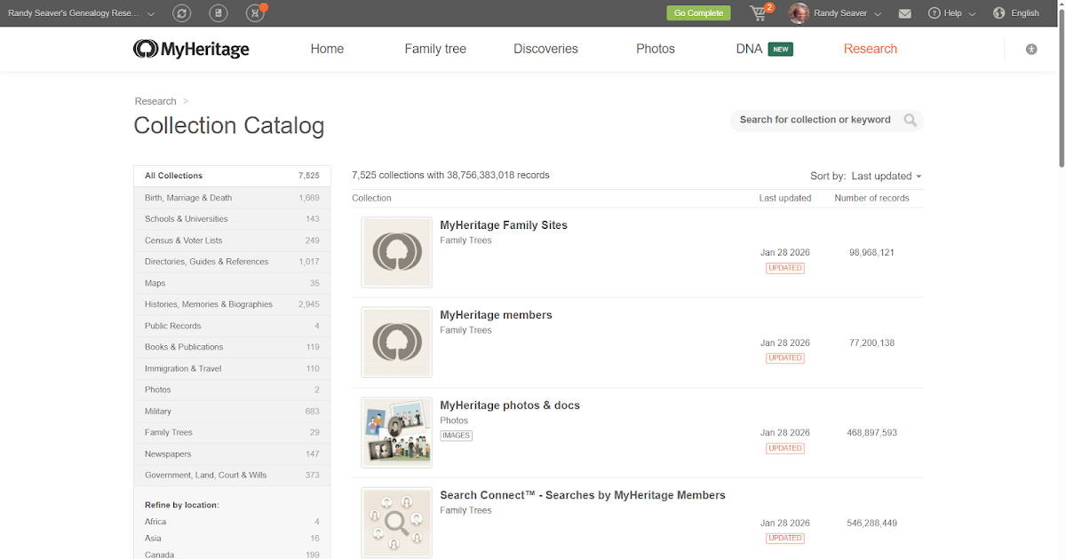 Added and Updated MyHeritage Record Collections - 23 to 29 January 2026