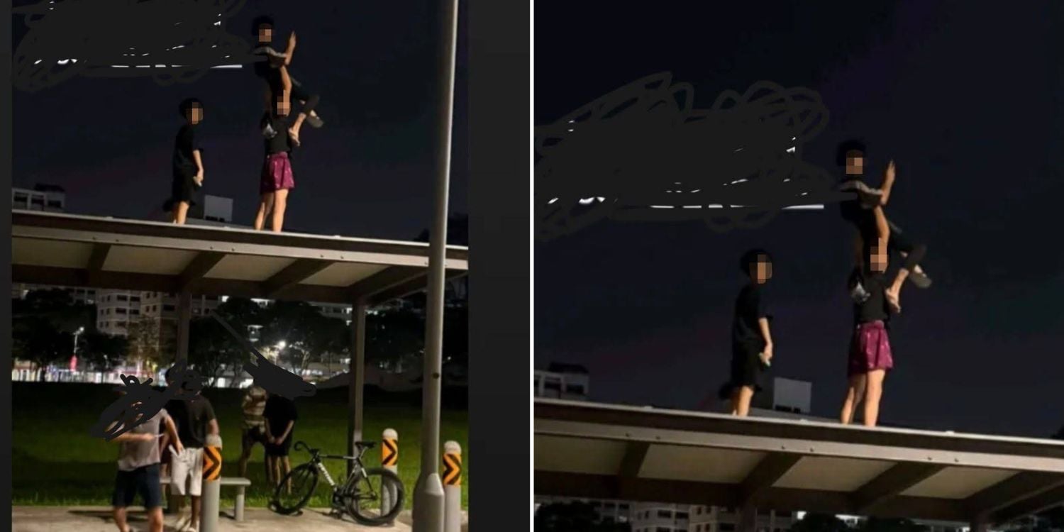 People seen standing on top of bus stop shelter in S’pore, allegedly taking ‘pictures of fireworks’