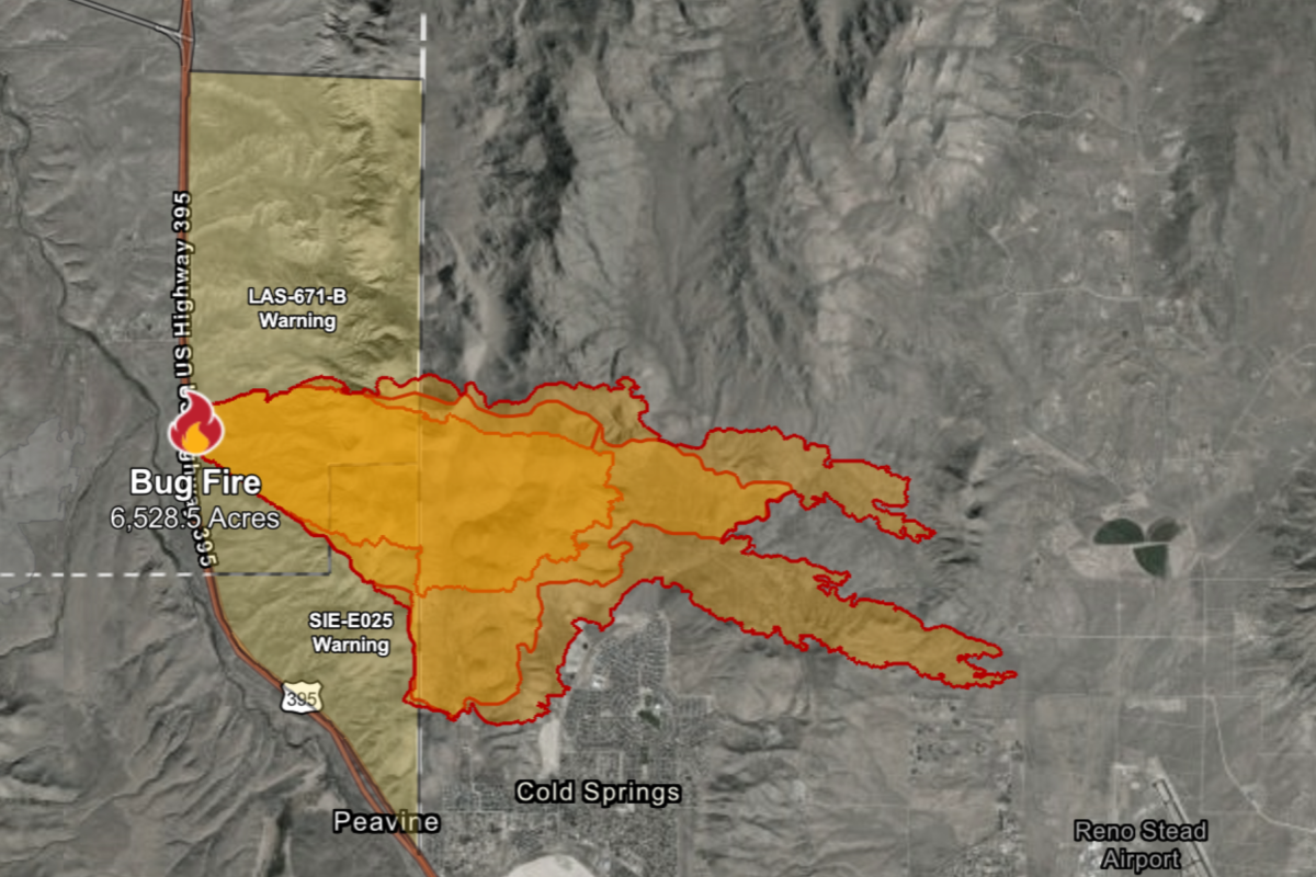 Map Shows Bug Fire Spreading Rapidly Amid Widespread Nevada Evacuations