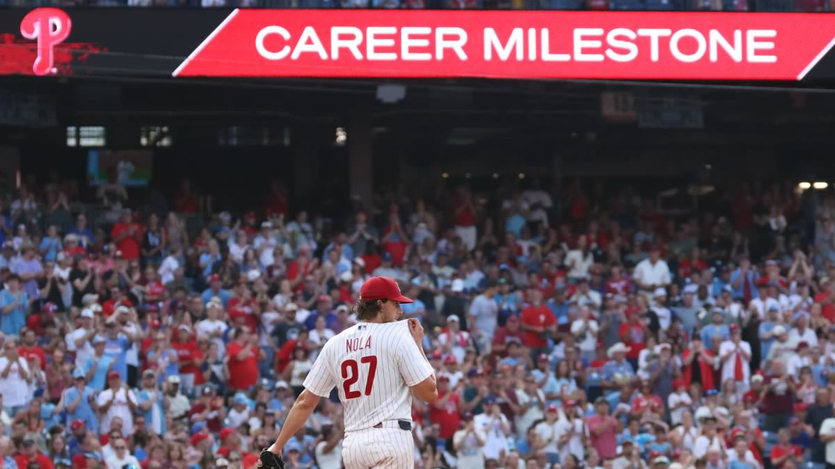Nola joins rare Phillies company, but bullpen lets milestone night slip away