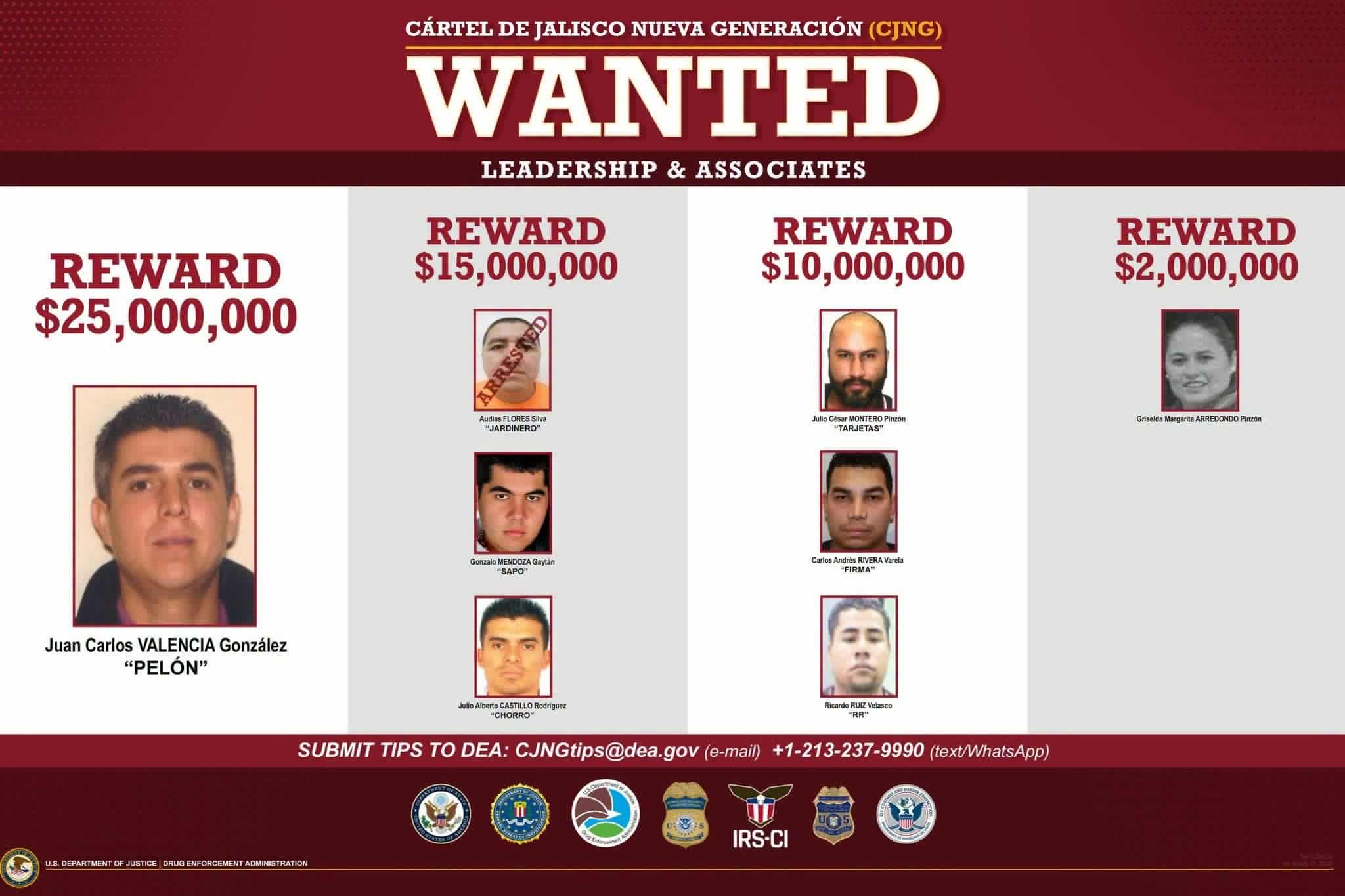 Estados Unidos ofrece histórica recompensa de 100 millones de dólares por líderes del CJNG