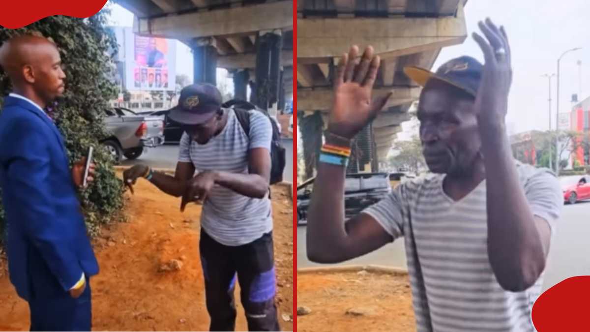 Man confronts Geoffrey Mosiria after arresting him for not using footbridge