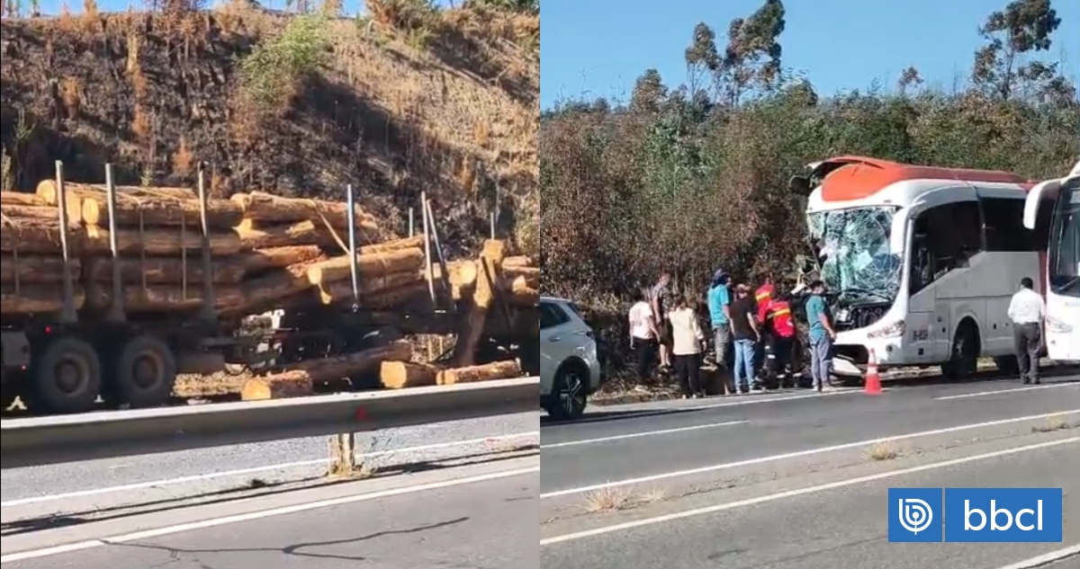 Alertan por choque de bus de pasajeros con camión maderero en Ruta del Itata
