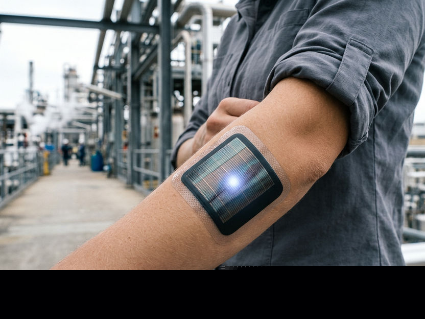 Wearable patch vibrates when it detects environmental hazards