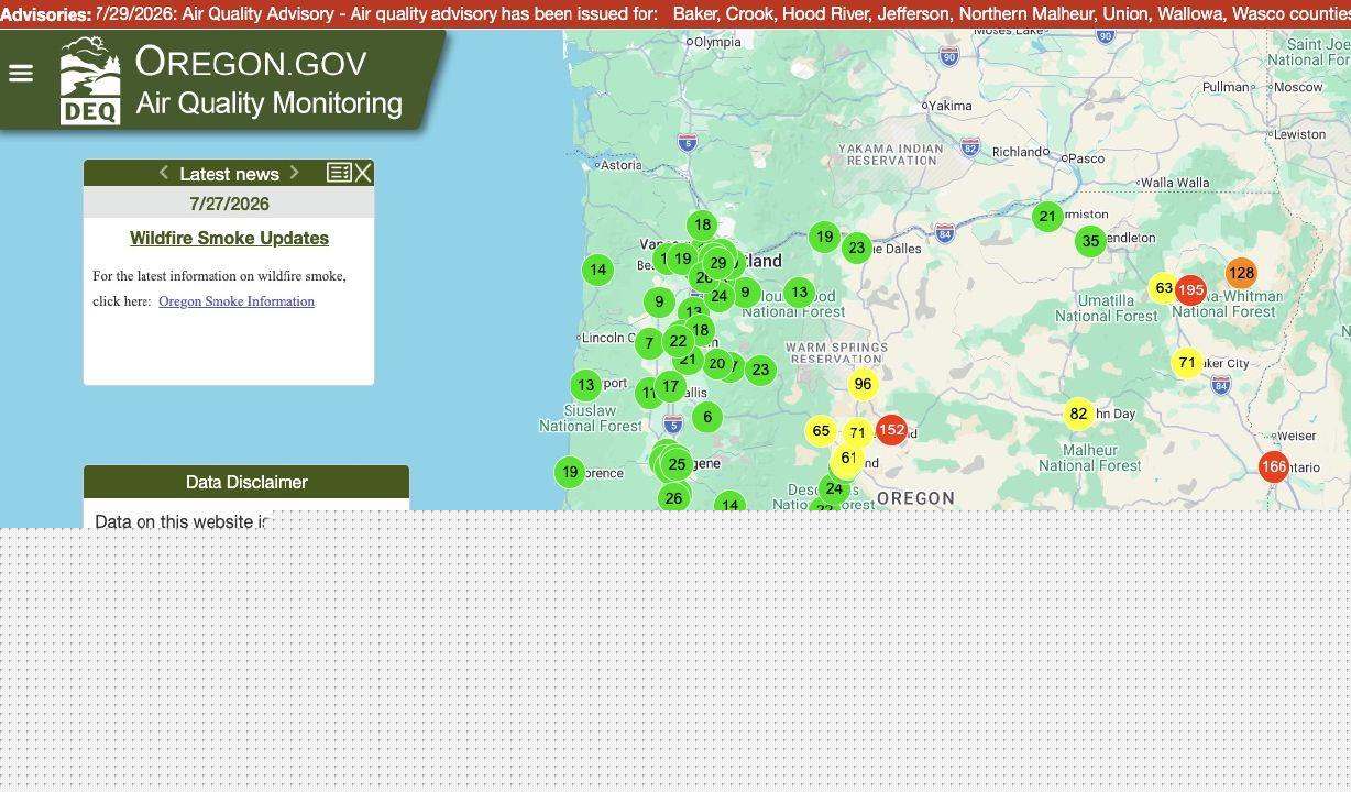 DEQ issues air quality advisory July 29 for parts of E. Oregon
