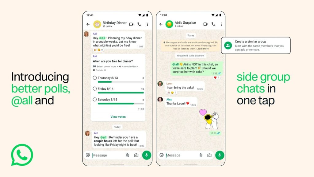 WhatsApp group chats get @all mentions, improved polls and easier group creation