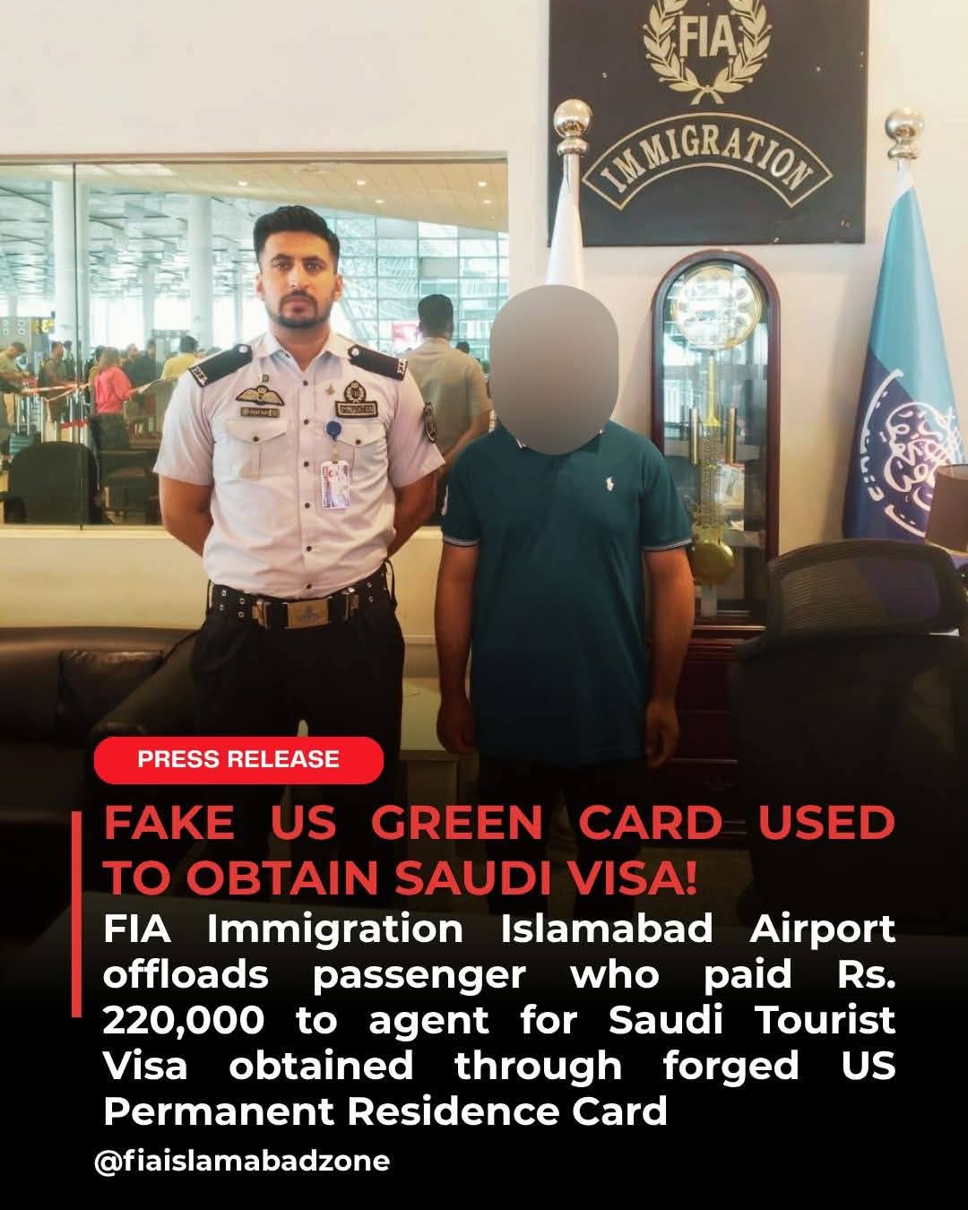 FIA offloads Peshawar passenger over Saudi Visa obtained through fake US green card