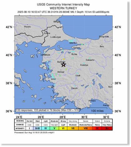 Shallow 6.1 magnitude earthquake strikes western Turkiye