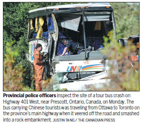 Chinese tourist dies, 24 injured in Canada bus crash