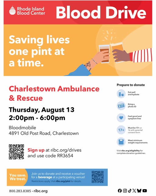 Charlestown blood drive on Aug. 13