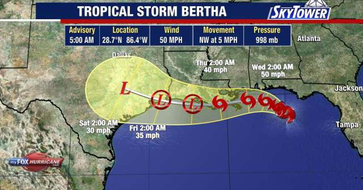 Tropical Storm Bertha strengthens, Gulf Coast flood risk grows
