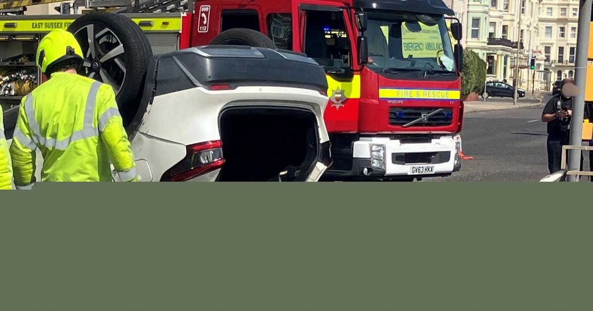 Person freed from overturned car after multi-vehicle crash on seafront