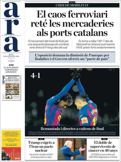 Les portades del dijous 29 de gener de 2026