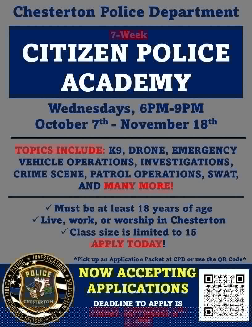 Chesterton Police Department accepting applications for 2nd Annual Citizen Police Academy
