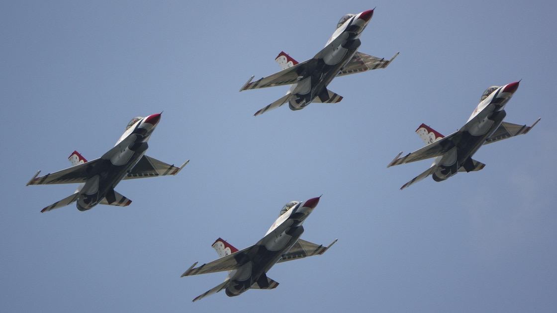 Watch F-16 Jet Fly Over Air Force Football Field During Training Camp Practice