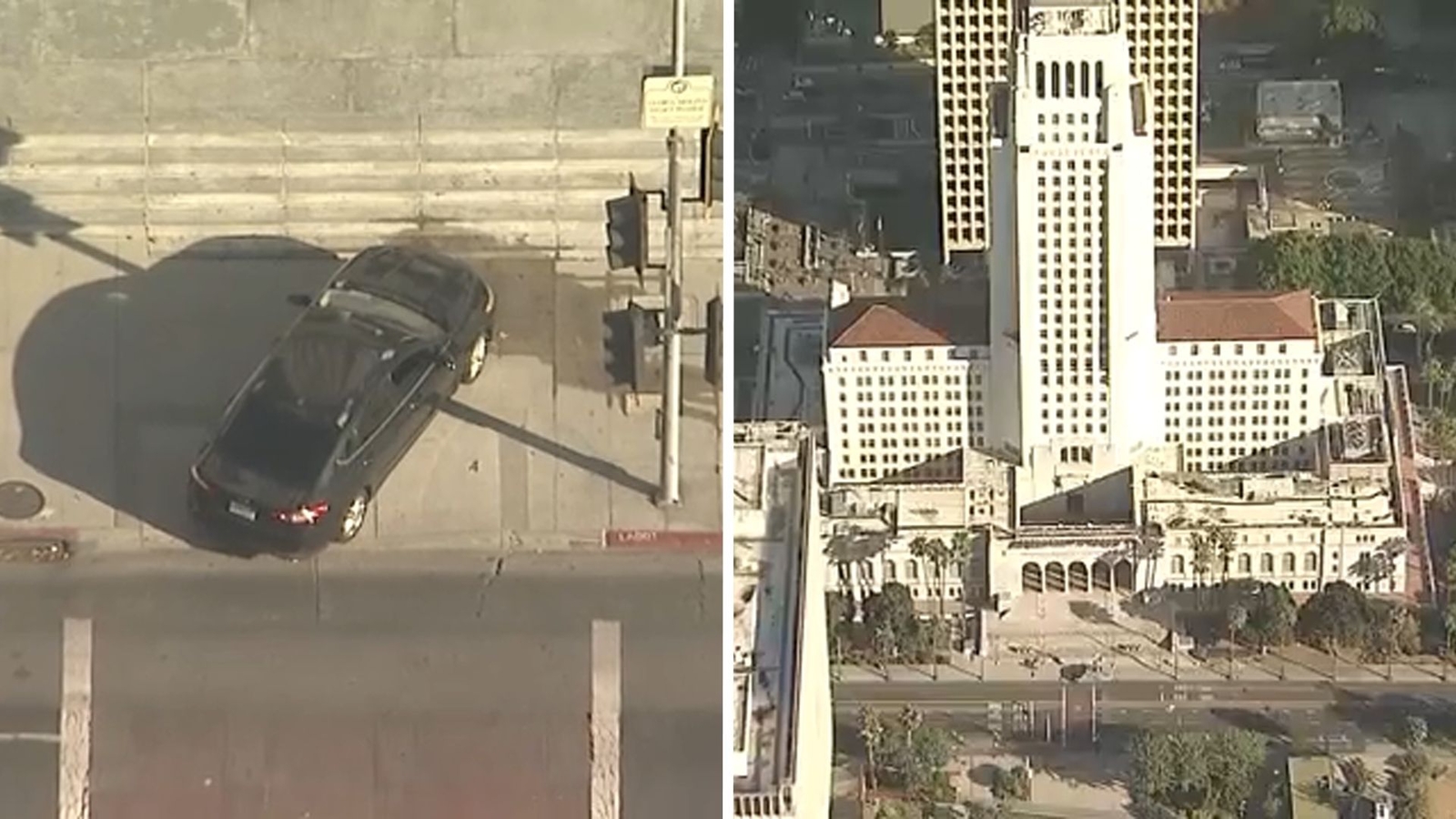 Car crashes into steps of LA City Hall, LAPD blocks several streets