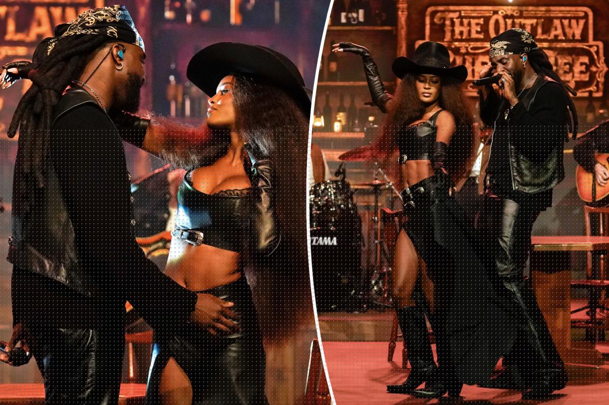 Ciara Miller is Shaboozey’s leather-clad cowgirl on ‘The Tonight Show’
