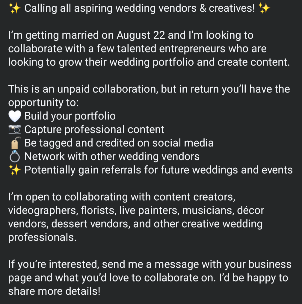/r/ChoosingBeggars / Choosing Beggars - Unpaid collaboration