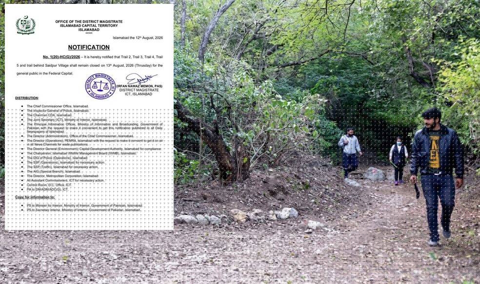 Islamabad’s Margalla hiking trails closed to public on Aug. 13