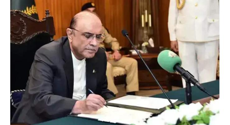 President Asif Ali Zardari approves five summaries, bills