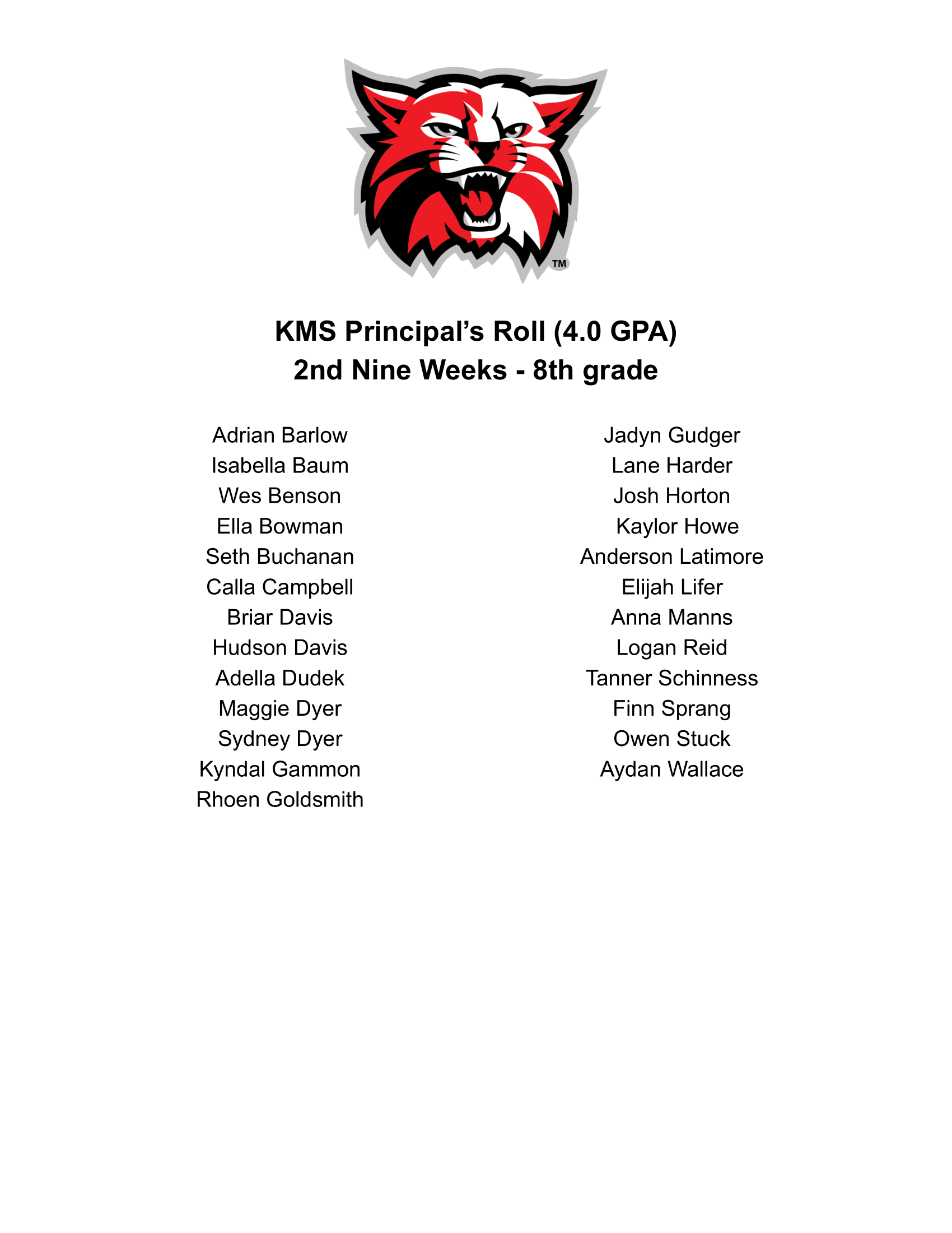 KMS Announces 2nd Quarter Principal, Merit, and Honor Rolls