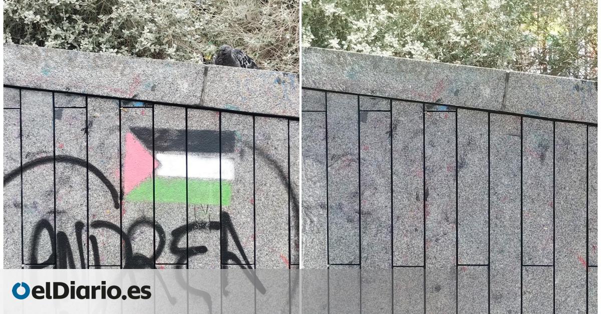 Almeida borra las banderas de Palestina de Malasaña y los vecinos consiguen que también les limpie parte de la plaza