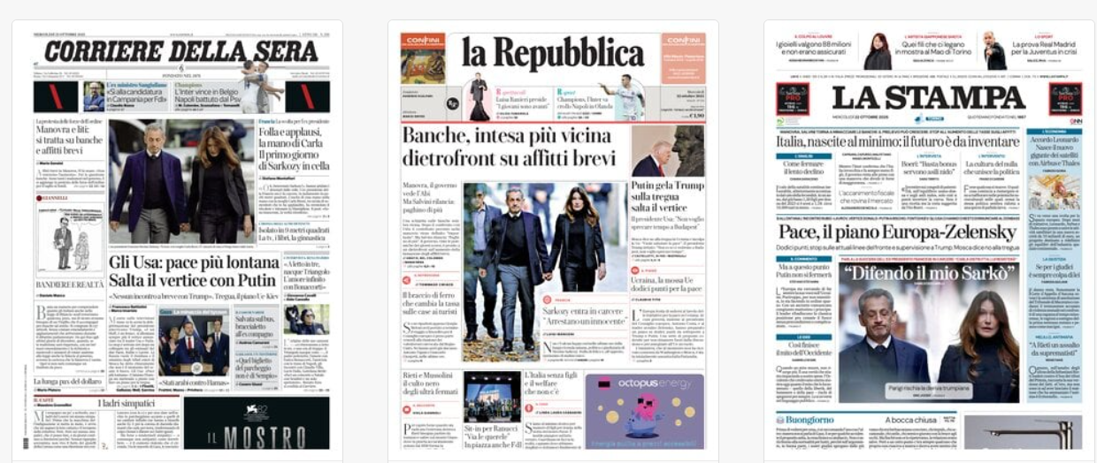 22 Ottobre: salta summit Trump - Putin, Sarkozy in prigione, OpenAi sfida Google