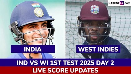 IND 212/3 in 64.5 (Lead by 50 Runs) India vs West Indies Live Score Updates of 1st Test 2025 Day 2: KL Rahul Slams 11th Century