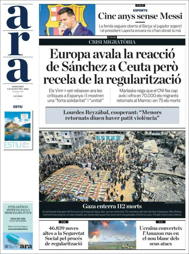 Les portades del dimecres  5 de agost de 2026