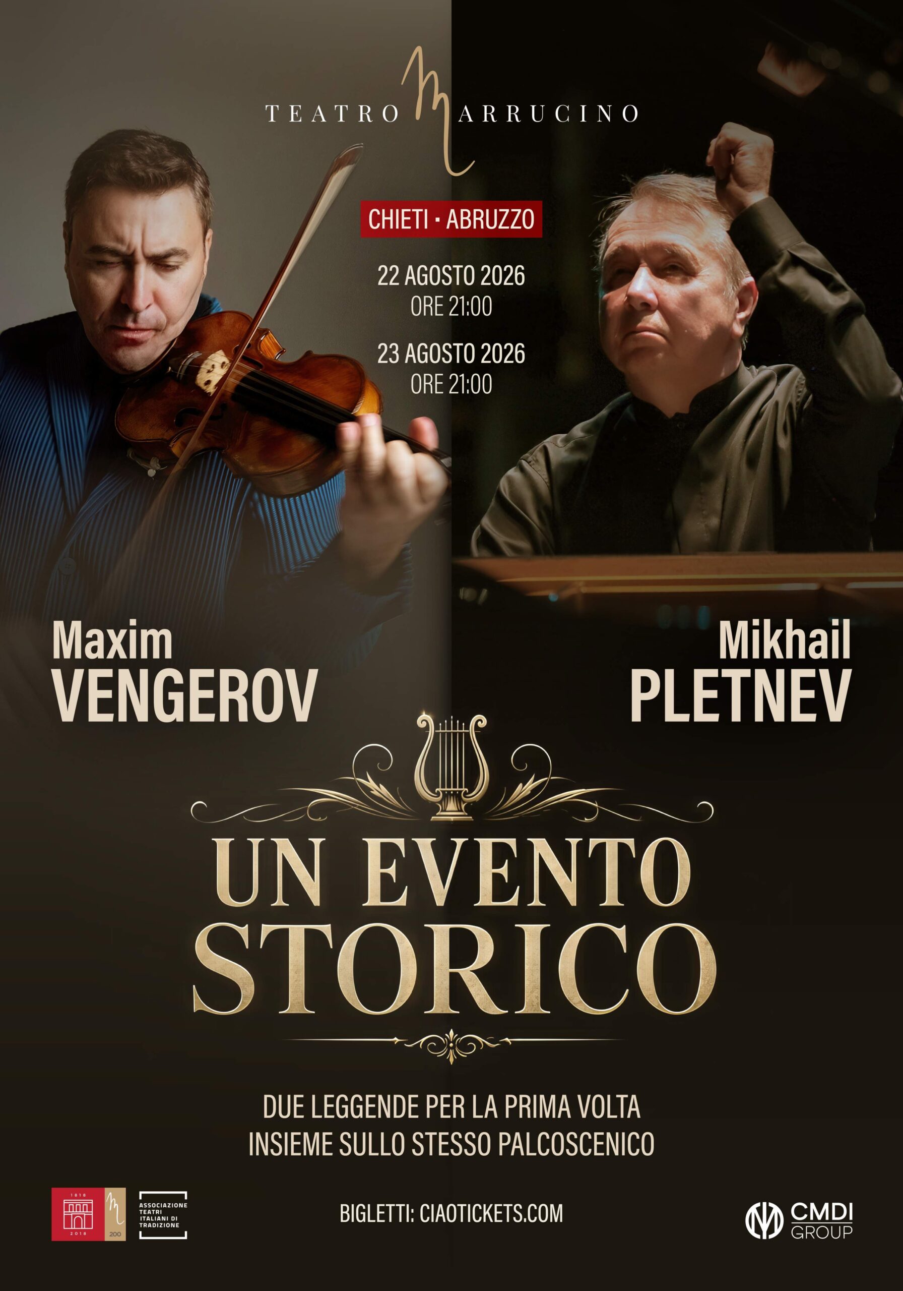Due leggende della musica mondiale insieme per la prima volta: Maxim Vengerov e Mikhail Pletnev al Teatro Marrucino di Chieti