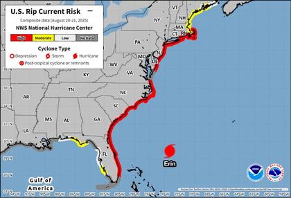Swimmers are warned to avoid East Coast beaches as Hurricane Erin moves north