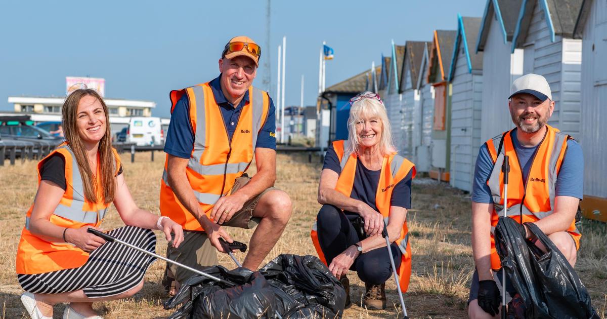 Housebuilder staff collect bags of litter from Shoebury beach during clean-up