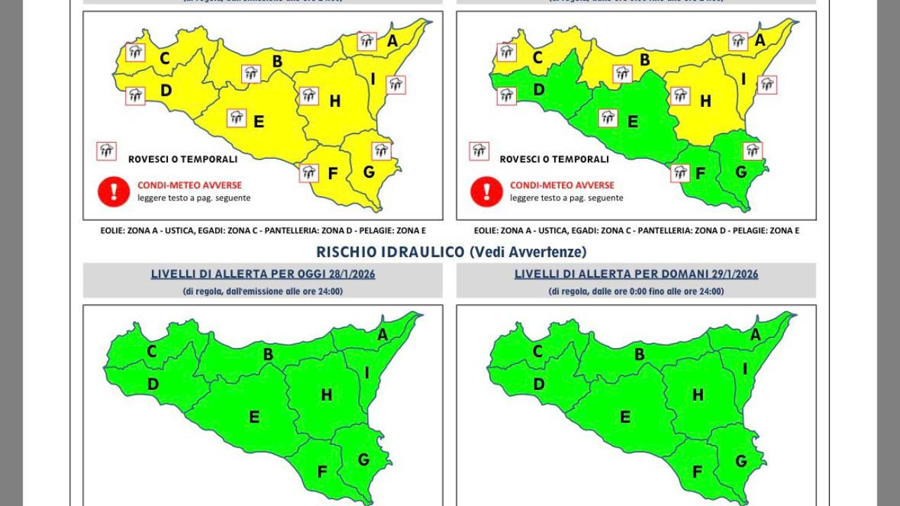 Torna il maltempo in Sicilia: allerta gialla. Pioggia e vento anche nel Trapanese