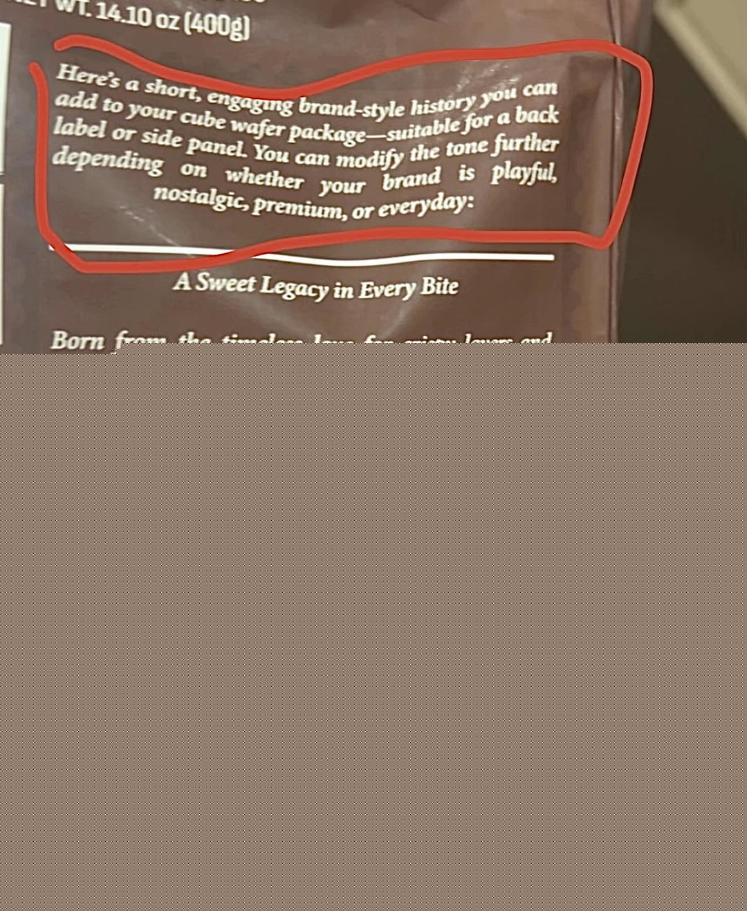 Mildly Infuriating - Snack brand forgot to remove the AI prompt from their packaging