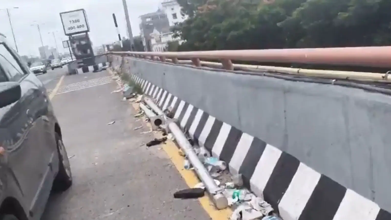 PVNR Expressway littered with garbage, broken liquor bottles