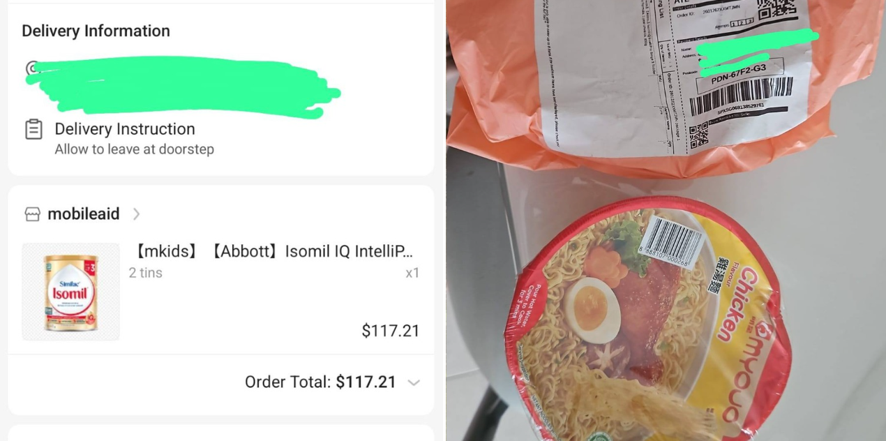 Couple in S’pore pays S$117.21 for baby formula on Shopee, receives cup noodles instead