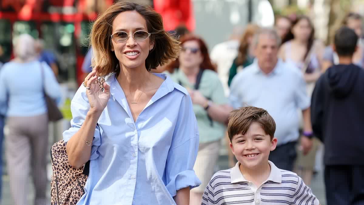 Myleene Klass is seen for the first time since revealing 'terrifying' breast cancer scare as she enjoys outing with son Apollo, 6