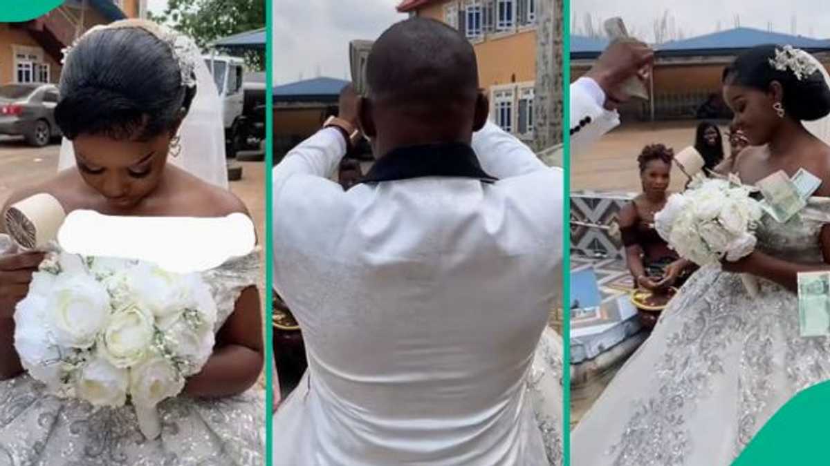 Watch video as groom sprays money on bride after arriving late for his wedding