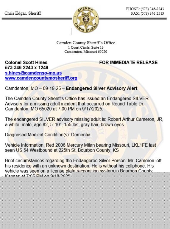 Endangered Silver Alert Canceled in Camden County