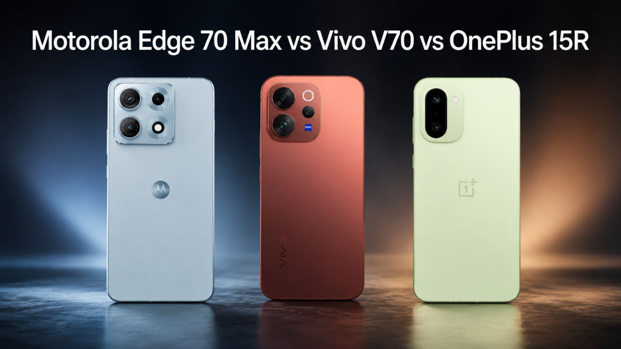 Motorola Edge 70 Max vs Vivo V70 vs OnePlus 15R: कैमरा, प्रोसेसर, स्पेक्स, कीमत और अन्य की तुलना